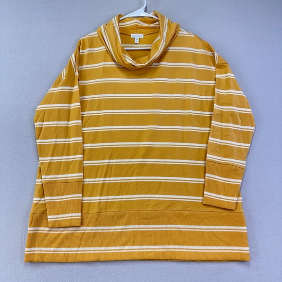 Garnet Hill Blouse Womens M Yellow Cowl Neck Long Sleeve‎ Tencel Lyocell Striped - Picture 2 of 10